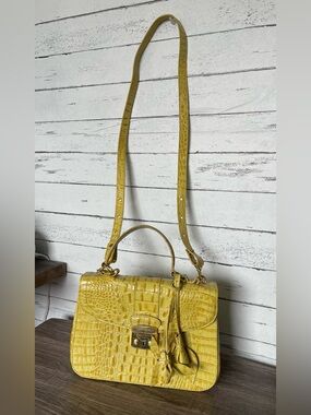 Cynthia Rowley Yellow Genuine Croc-Embossed Leather Top-Handle Shoulder Bag